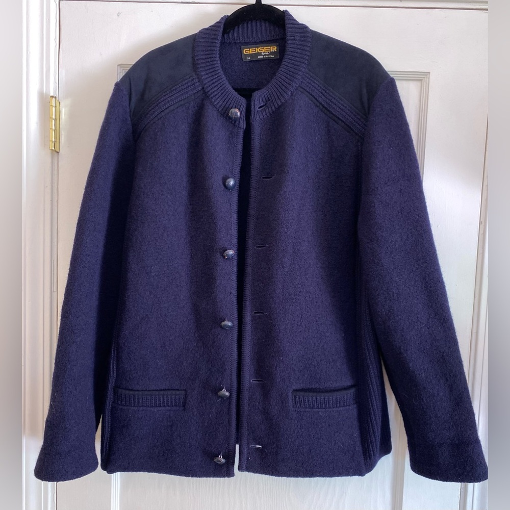 Vintage GEIGER TYROL Pure Wool Blue Coat Size L